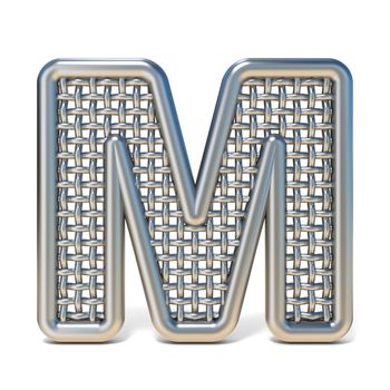 Outlined metal wire mesh font LETTER M 3D render illustration isolated on white background