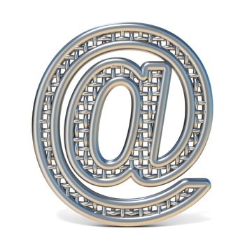 Outlined metal wire mesh font MAIL AT SIGN 3D render illustration isolated on white background