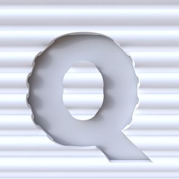 Cut out font in wave surface LETTER Q 3D rendering illustration