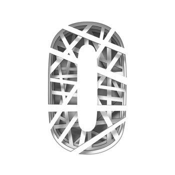 Paper cut out font number ZERO 0 3D render illustration isolated on white background