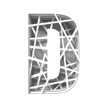 Paper cut out font letter D 3D render illustration isolated on white background