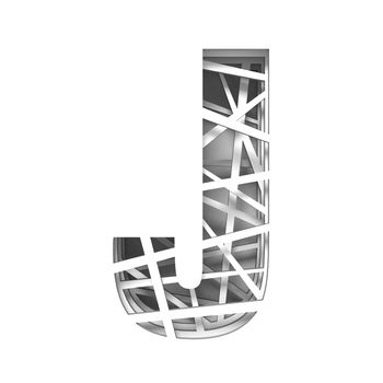 Paper cut out font letter J 3D render illustration isolated on white background
