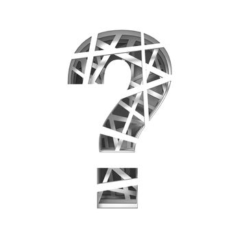 Paper cut out font QUESTION MARK 3D render illustration isolated on white background