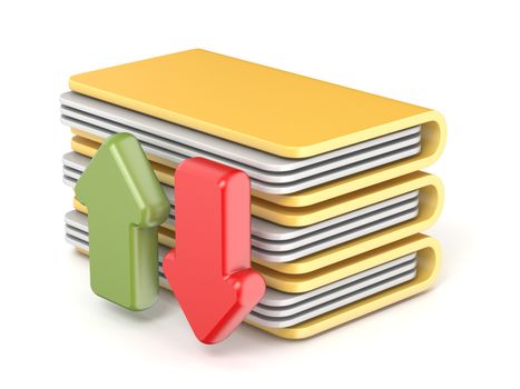 Upload, download folder icon 3D render illustration isolated on white background