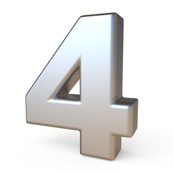 Metal font NUMBER FOUR 4 3D render illustration isolated on white background