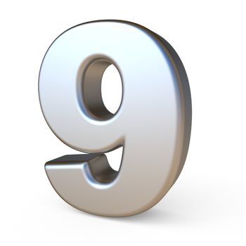 Metal font NUMBER NINE 9 3D render illustration isolated on white background