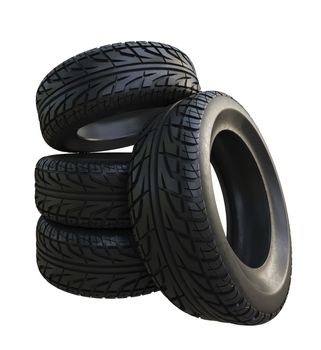 Group black tires, isolated on white background. 3d illustration