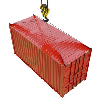 Cargo container with hook isolated on white. 3D rendering
