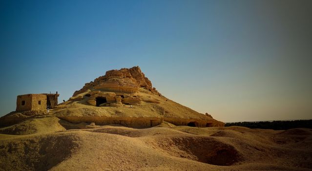 View to Gabal al-Mawta aka Mountain of the Dead in Siwa, Egypt