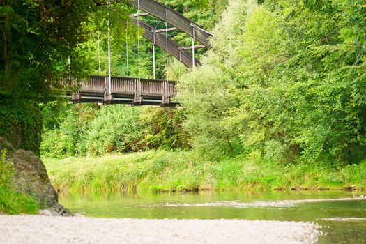 View of the Serio Bridge close up, from the river during Val Seriana Bergamo,Italy.