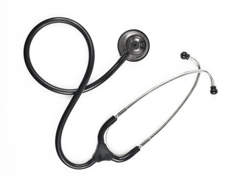 black stethoscope upper view isolated on white background