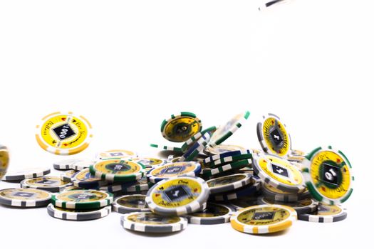 Casino chips pile  isolated on white background