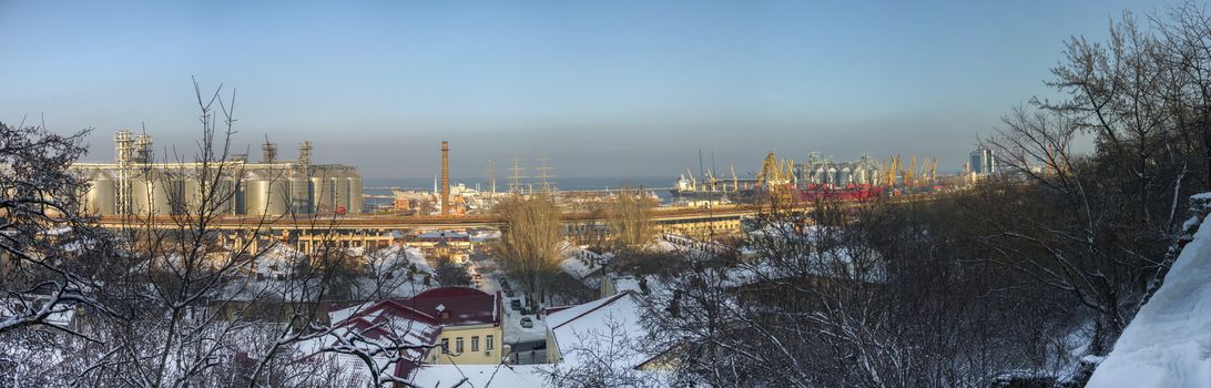 Odessa, Ukraine - 01.19.2018. Winter morning on Primorsky Boulevard in Odessa, Ukraine. Panoramic view