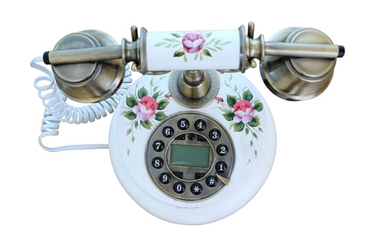 Top view of retro telephone isolated on white background, clipping path.