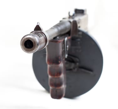 old 30's  gangster mashine gun closeup isolated on white background