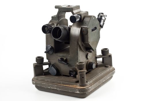 old dusty theodolite isolated on white background