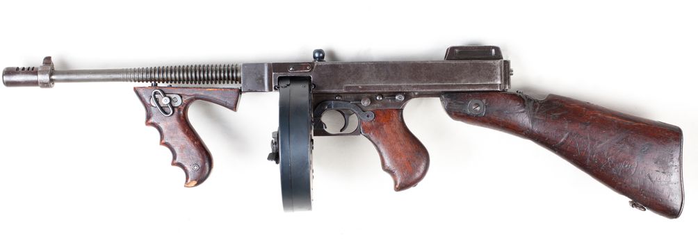 old 30's  gangster mashine gun isolated on white background
