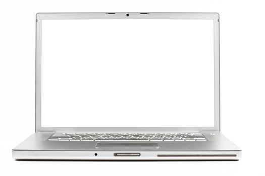 silver laptop front wiev with black screen isolated on white background
