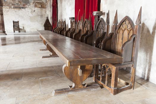 Corvin caste Bal room with long table and chairs