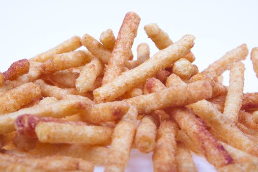 french fries snaks red pepper spice on white background