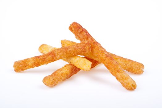 french fries snaks red pepper spice on white background