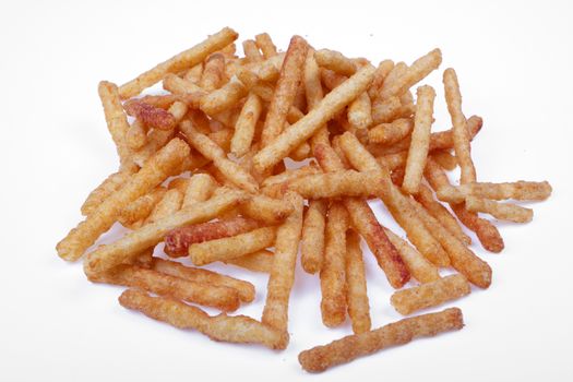 french fries snaks red pepper spice on white background