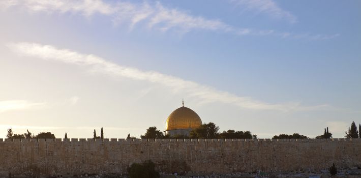 jerusalem view mosque tower and the sorrounding wall