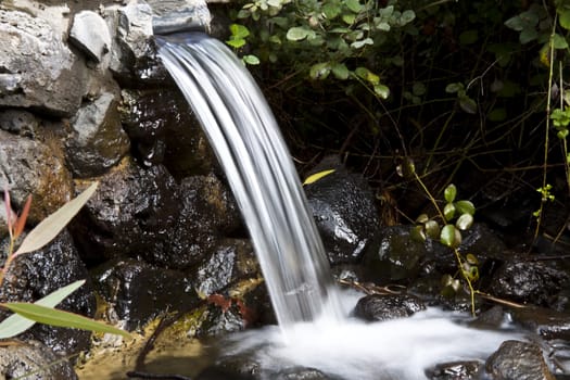 small waterfall on a clean mountain river with some vegetation