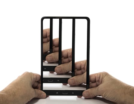 male hands with computer tablet in the hands isolated on white background