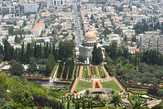 bahai temple in the city of haifa in israel with beautiful gardens surrounding