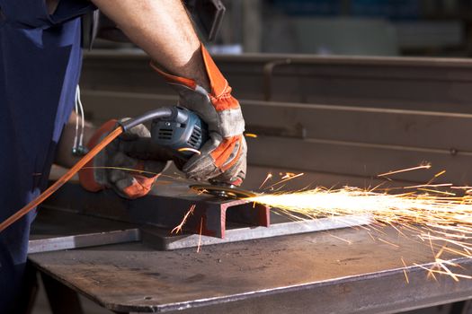 sparks during working with steel in the factory