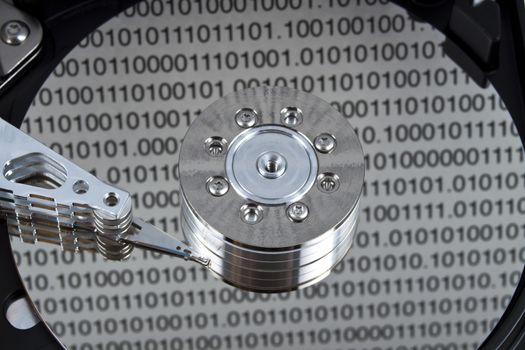 binary data reflection on an open hard drive disks