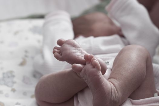 small new born baby feet focus on the feet