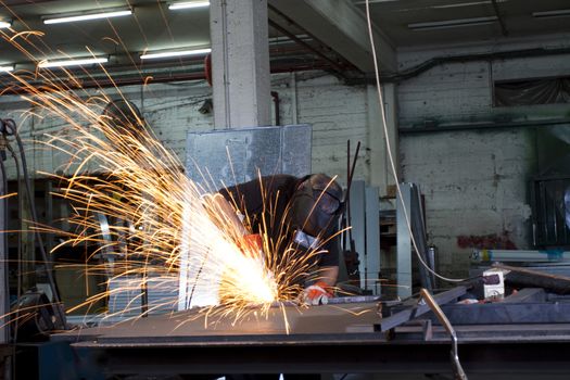 sparks during working with steel in the factory