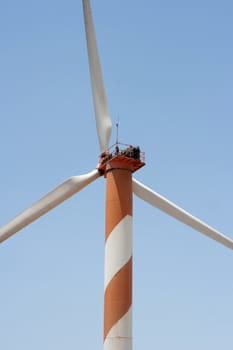 electric power generating wind turbine in the summer