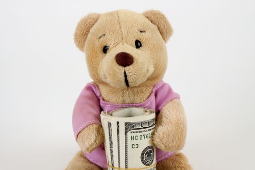 teddy bear with a bunch of dollars modern life education