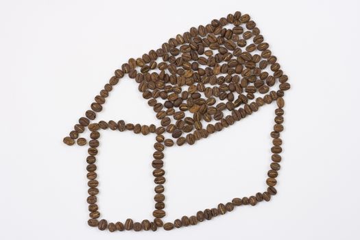 coffee house made from coffee beans on white background