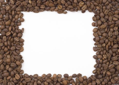 fectangle coffee beans frame white in the midle