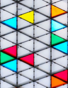 Modern and colorful glass roof with triangular pattern
