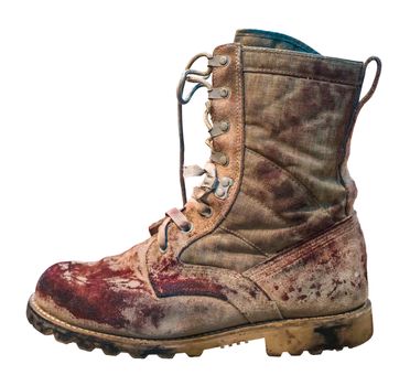 Isolated Dirty And Bloody Military Desert Boot