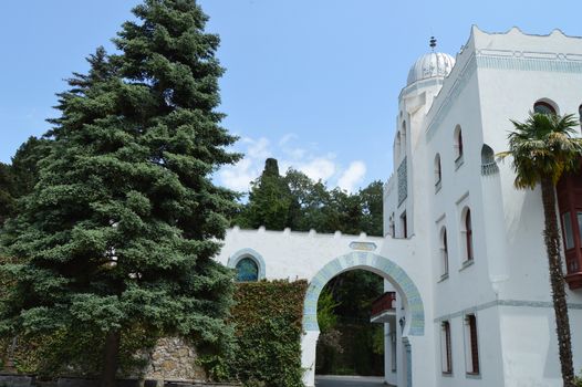 Authentic old beautiful house in Arabic style with carved stone facade.