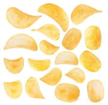 potato chips close-up isolated on a white background 
