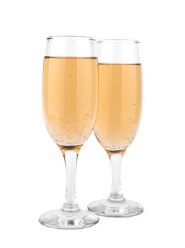 Two glasses of champagne isolated on white backgroun 