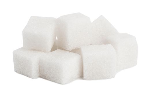 Pile of sugar lumps, isolated on a white background 