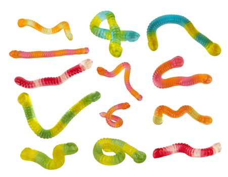 colorful neon gummy candies isolaten on white background