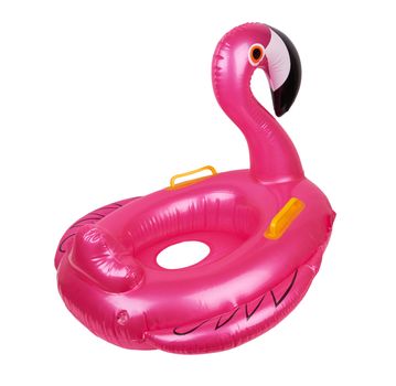 Swimming ring in shape of pink flamingo isolated on white