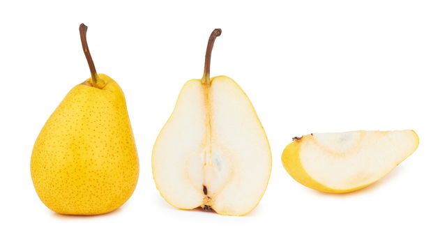 Yellow pears isolated on white background