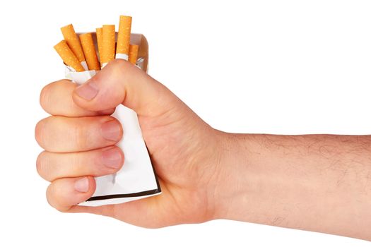 stop smoking fist with crushed pack of cigarettes 