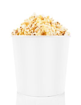 Full bucket of popcorn isolated on white background