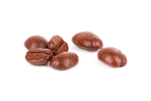 Brown coffee beans on a white background